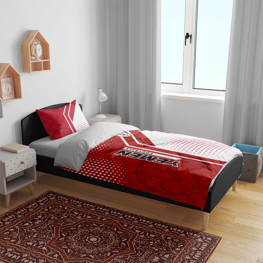Yemen Football Bedding Set with Red and White Flag Design