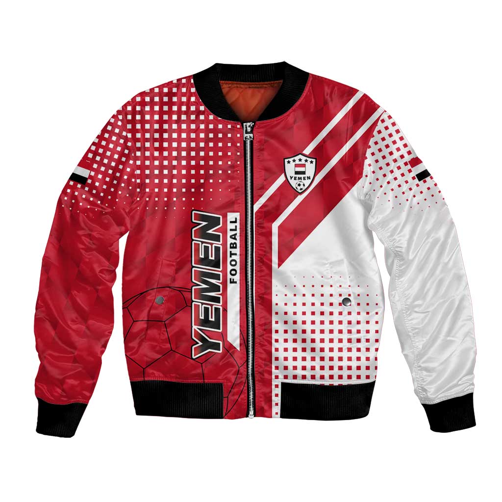 Yemen Football Bomber Jacket with Red and White Flag Design