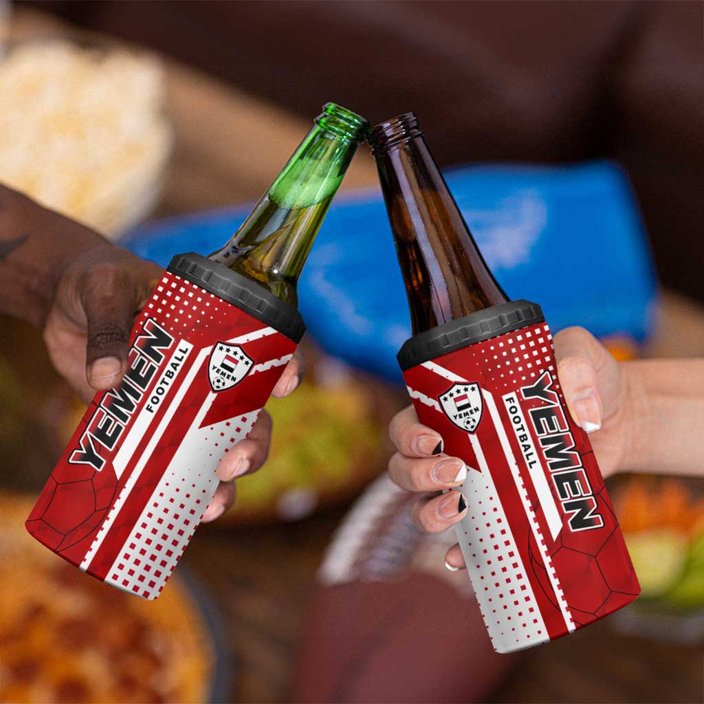 Yemen Football 4 in 1 Can Cooler Tumbler with Red and White Flag Design