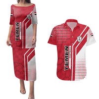 Yemen Football Couples Matching Puletasi and Hawaiian Shirt with Red and White Flag Design