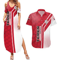 Yemen Football Couples Matching Summer Maxi Dress and Hawaiian Shirt with Red and White Flag Design