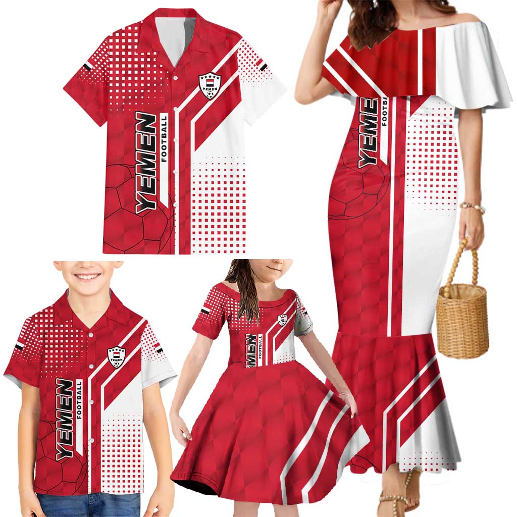 Yemen Football Family Matching Mermaid Dress and Hawaiian Shirt with Red and White Flag Design
