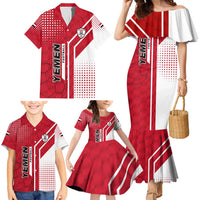 Yemen Football Family Matching Mermaid Dress and Hawaiian Shirt with Red and White Flag Design