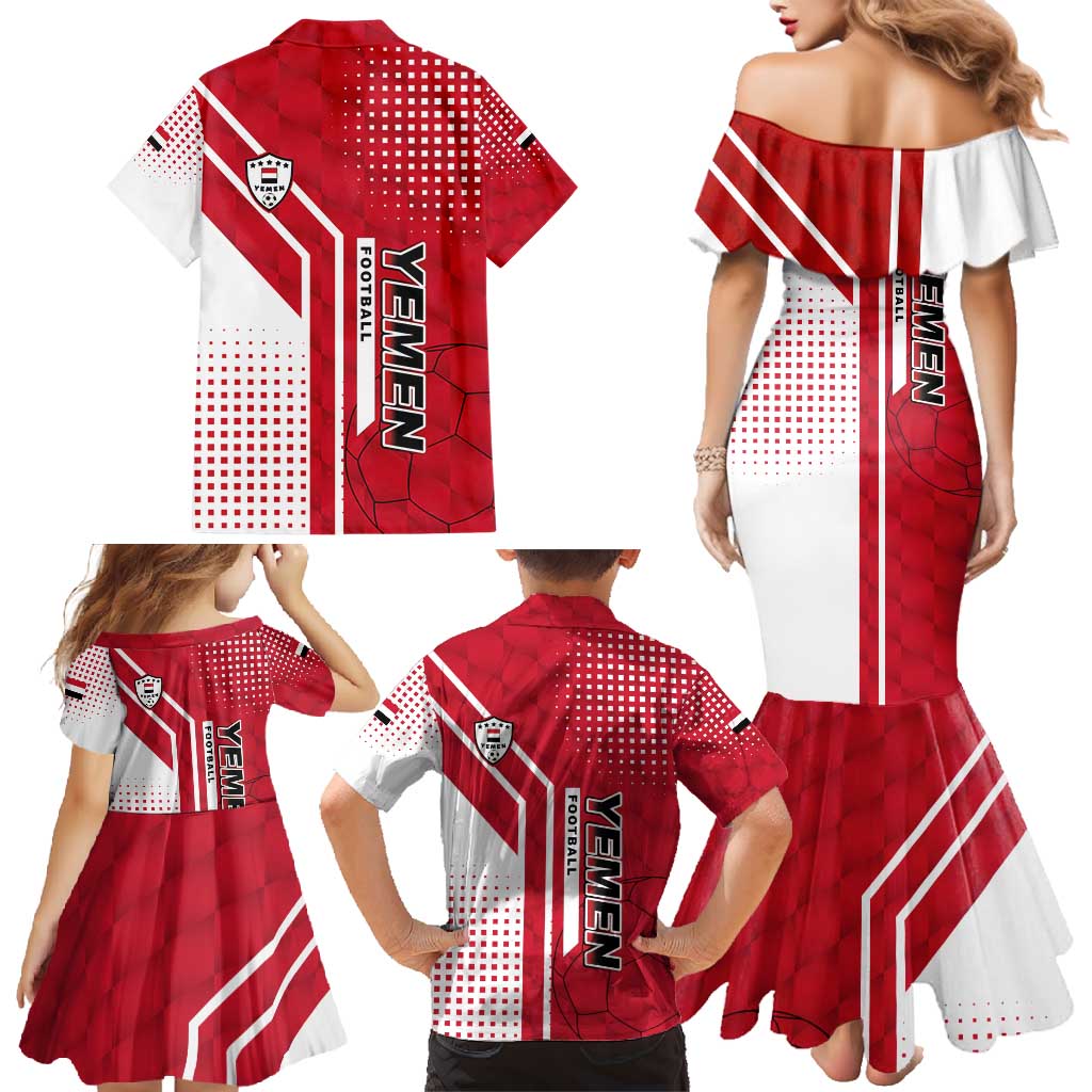 Yemen Football Family Matching Mermaid Dress and Hawaiian Shirt with Red and White Flag Design