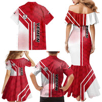 Yemen Football Family Matching Mermaid Dress and Hawaiian Shirt with Red and White Flag Design