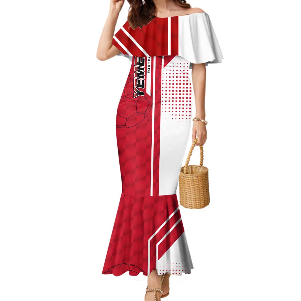 Yemen Football Family Matching Mermaid Dress and Hawaiian Shirt with Red and White Flag Design