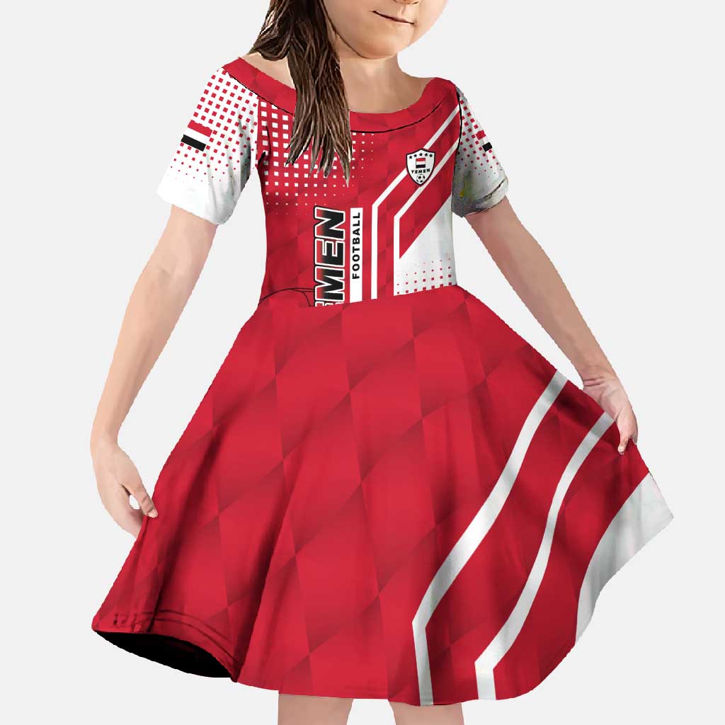 Yemen Football Family Matching Off Shoulder Maxi Dress and Hawaiian Shirt with Red and White Flag Design