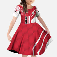 Yemen Football Family Matching Off Shoulder Maxi Dress and Hawaiian Shirt with Red and White Flag Design