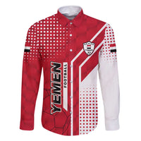 Yemen Football Family Matching Off Shoulder Maxi Dress and Hawaiian Shirt with Red and White Flag Design