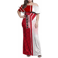 Yemen Football Family Matching Off Shoulder Maxi Dress and Hawaiian Shirt with Red and White Flag Design