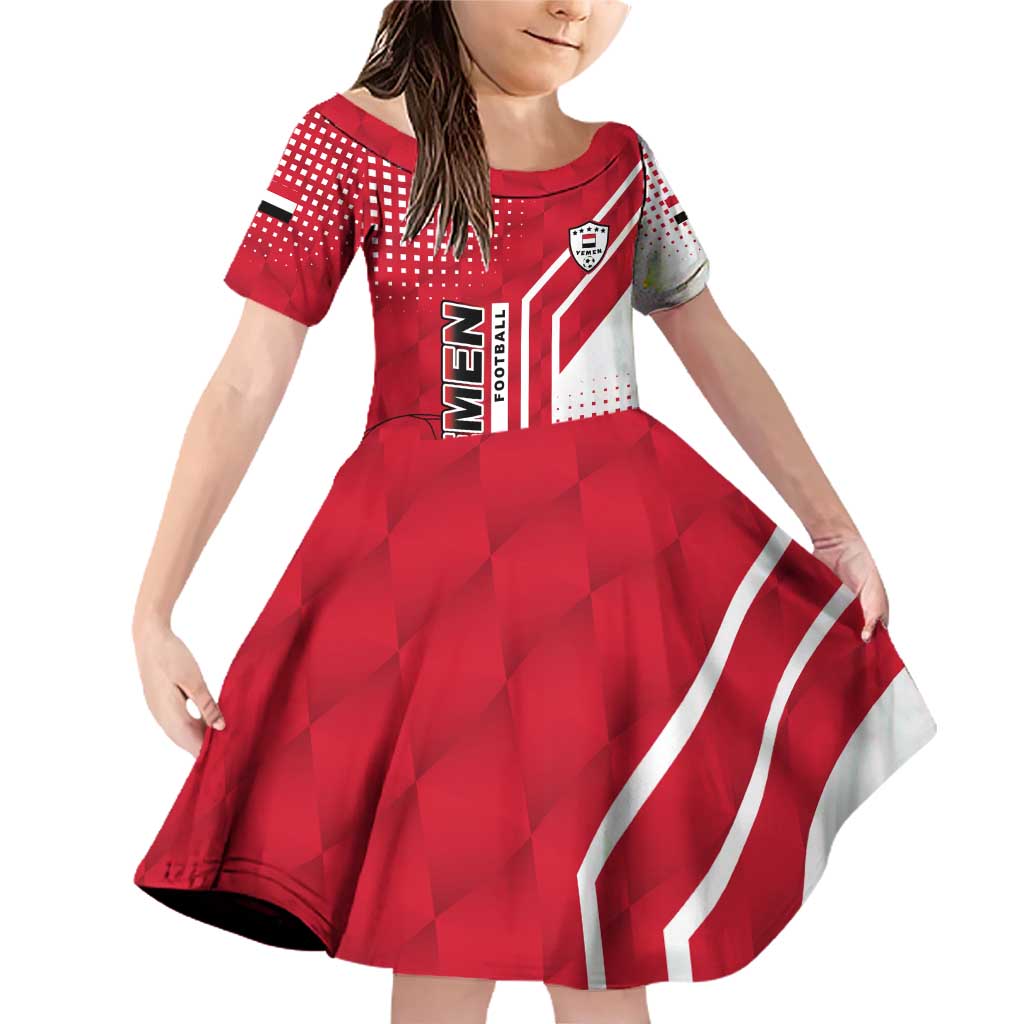 Yemen Football Family Matching Off Shoulder Short Dress and Hawaiian Shirt with Red and White Flag Design