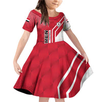 Yemen Football Family Matching Off Shoulder Short Dress and Hawaiian Shirt with Red and White Flag Design