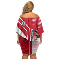 Yemen Football Family Matching Off Shoulder Short Dress and Hawaiian Shirt with Red and White Flag Design