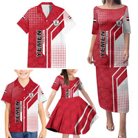 Yemen Football Family Matching Puletasi and Hawaiian Shirt with Red and White Flag Design
