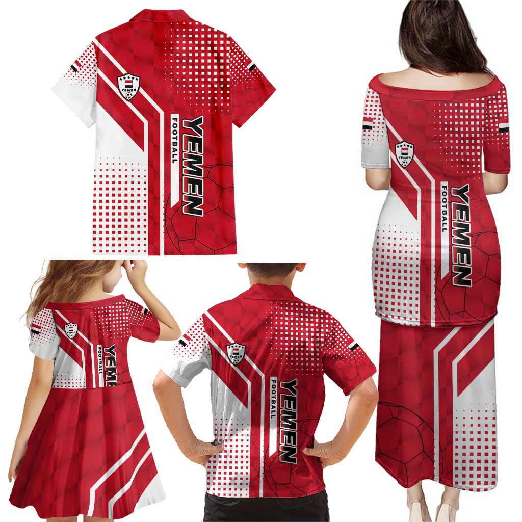 Yemen Football Family Matching Puletasi and Hawaiian Shirt with Red and White Flag Design