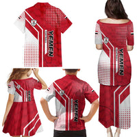 Yemen Football Family Matching Puletasi and Hawaiian Shirt with Red and White Flag Design