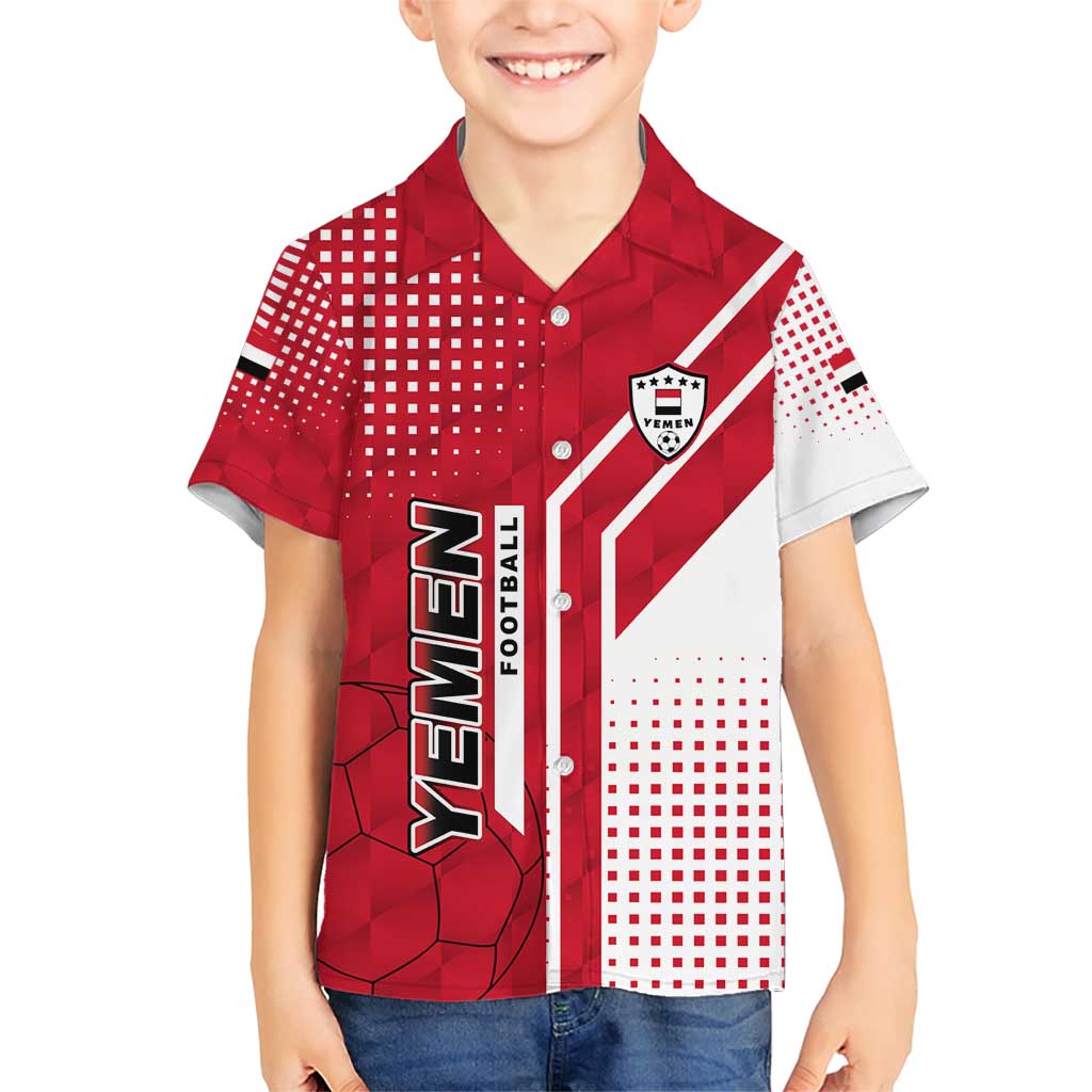 Yemen Football Family Matching Short Sleeve Bodycon Dress and Hawaiian Shirt with Red and White Flag Design