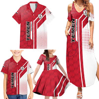 Yemen Football Family Matching Summer Maxi Dress and Hawaiian Shirt with Red and White Flag Design