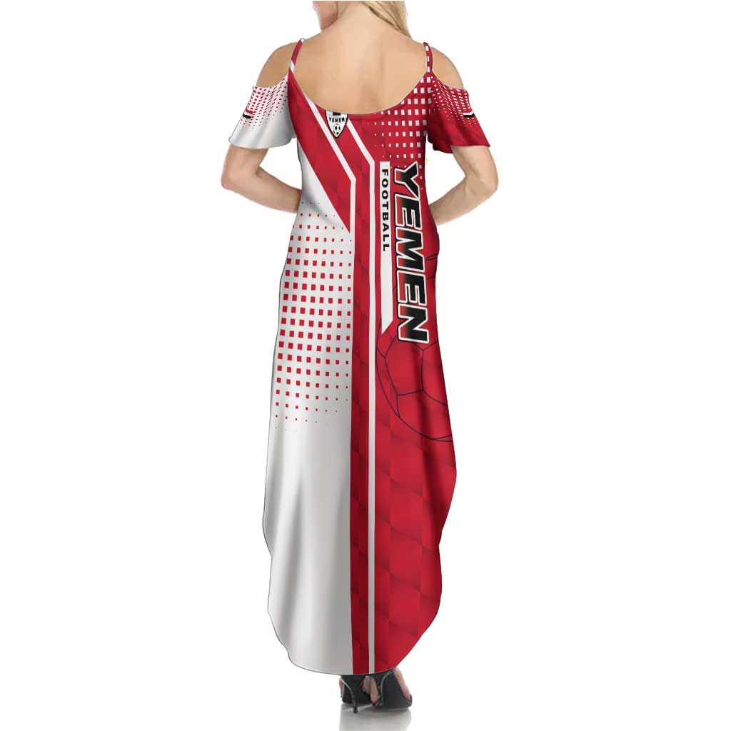 Yemen Football Family Matching Summer Maxi Dress and Hawaiian Shirt with Red and White Flag Design