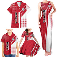 Yemen Football Family Matching Tank Maxi Dress and Hawaiian Shirt with Red and White Flag Design