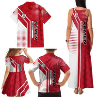 Yemen Football Family Matching Tank Maxi Dress and Hawaiian Shirt with Red and White Flag Design