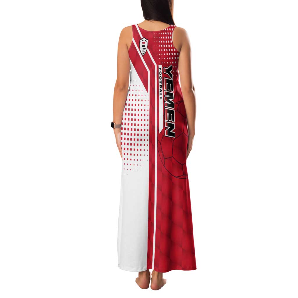 Yemen Football Family Matching Tank Maxi Dress and Hawaiian Shirt with Red and White Flag Design