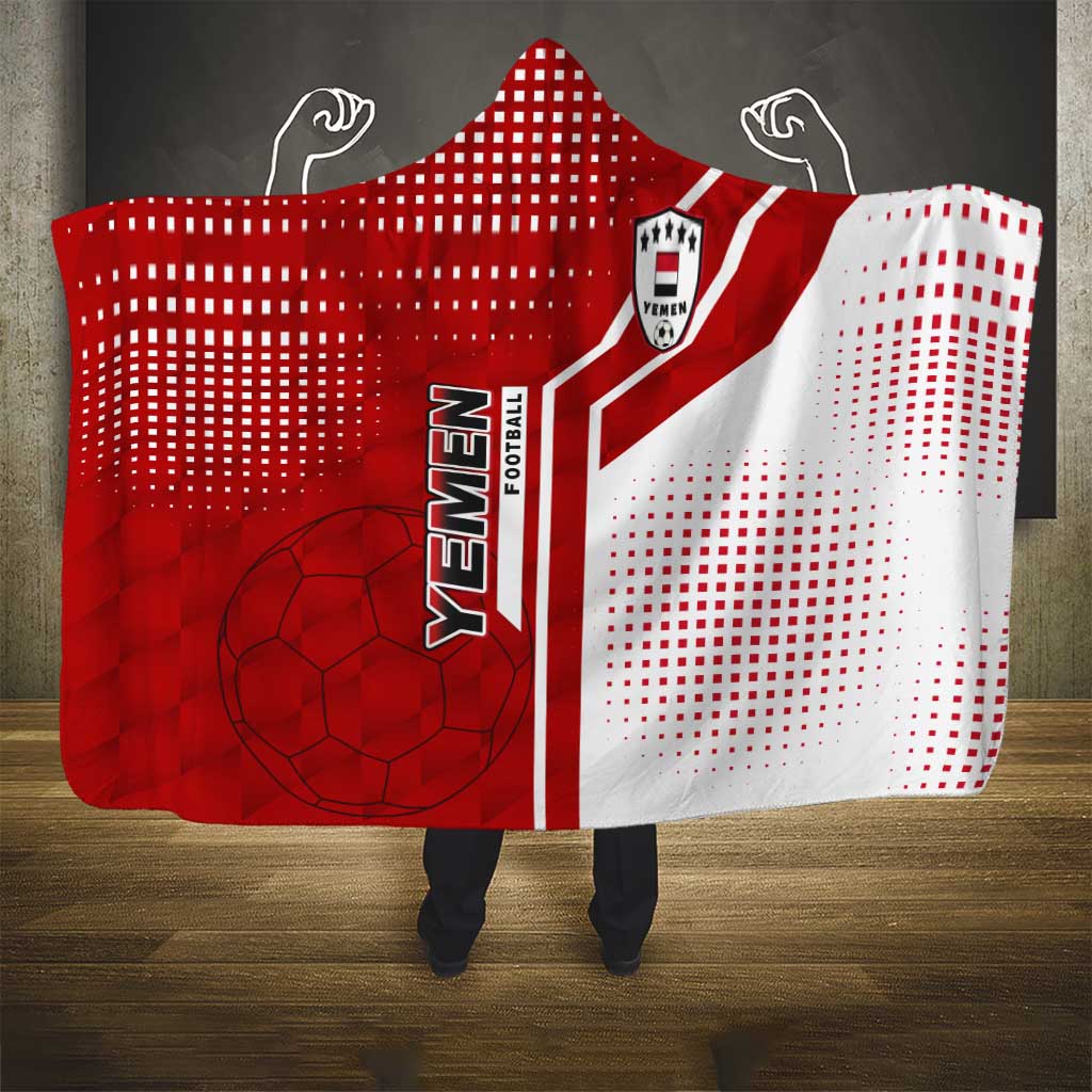 Yemen Football Hooded Blanket with Red and White Flag Design