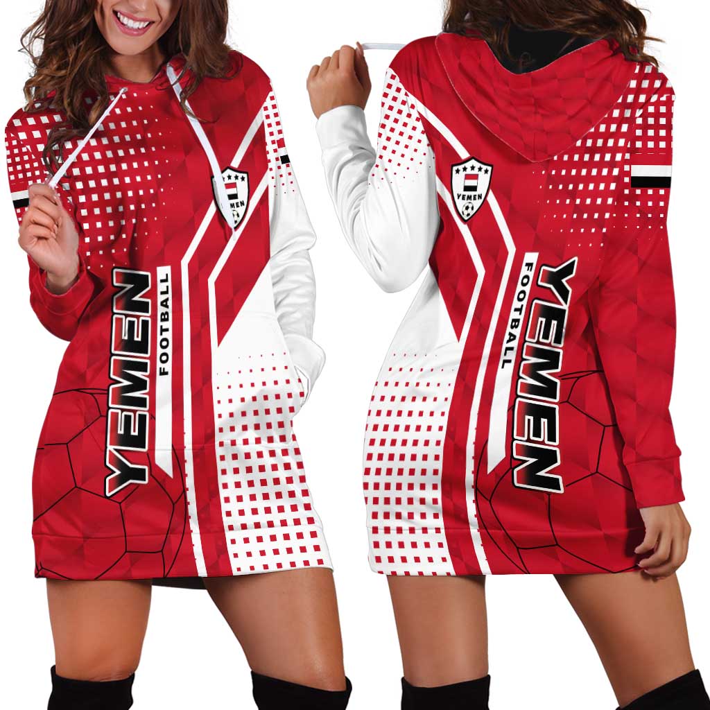 Yemen Football Hoodie Dress with Red and White Flag Design