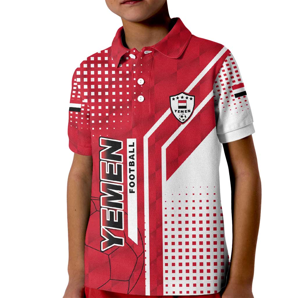 Yemen Football Kid Polo Shirt with Red and White Flag Design