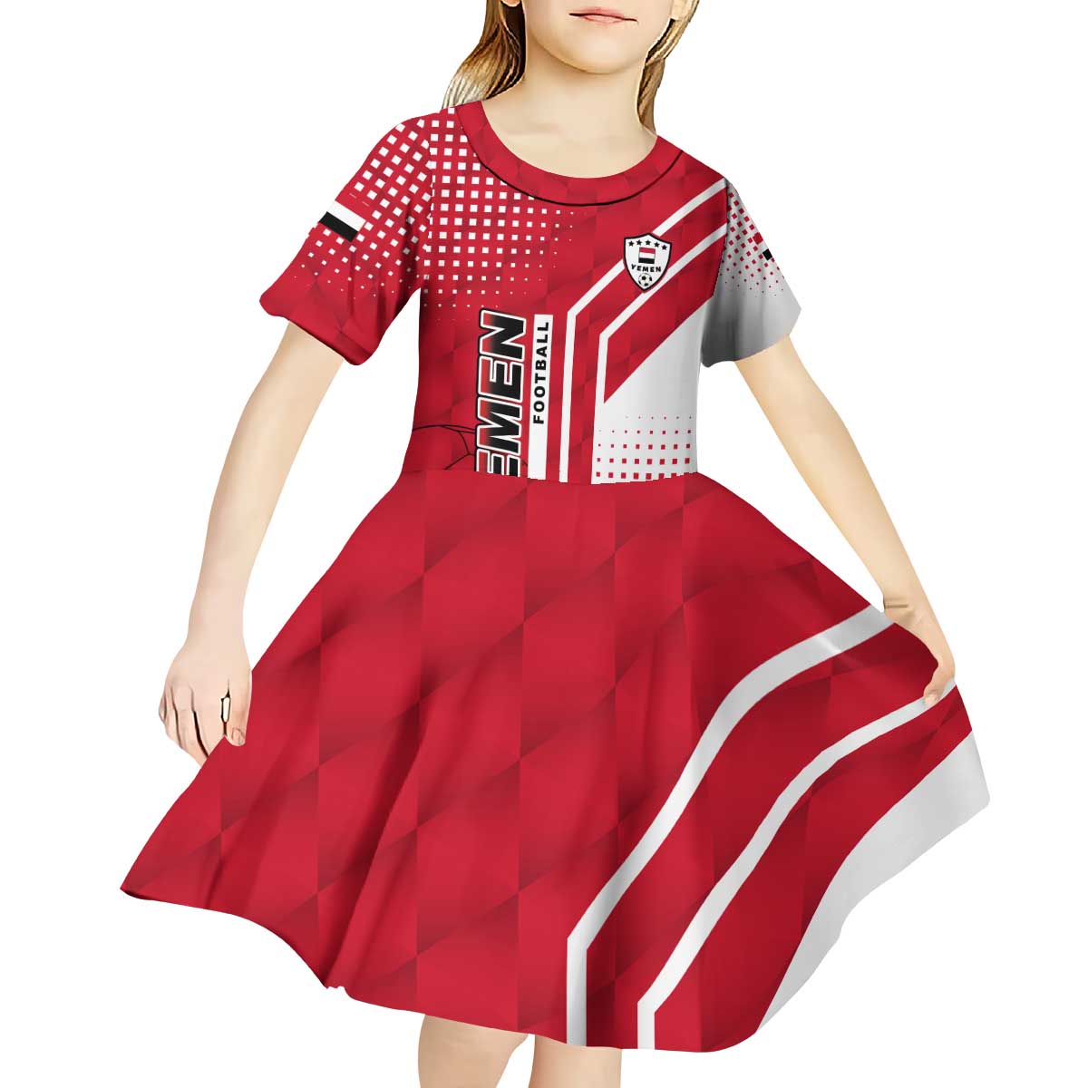Yemen Football Kid Short Sleeve Dress with Red and White Flag Design