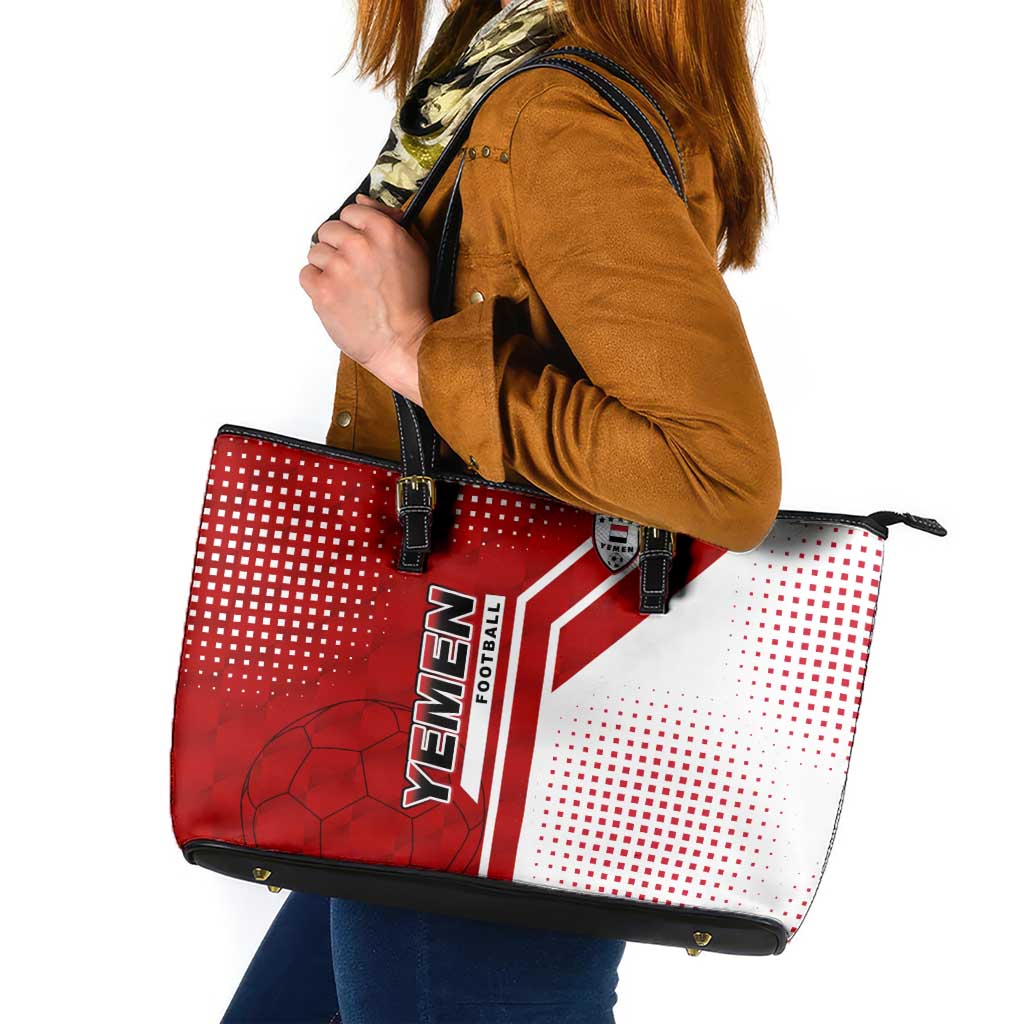 Yemen Football Leather Tote Bag with Red and White Flag Design