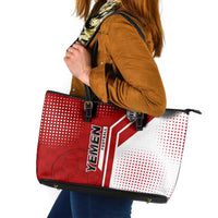 Yemen Football Leather Tote Bag with Red and White Flag Design
