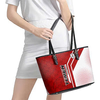 Yemen Football Leather Tote Bag with Red and White Flag Design