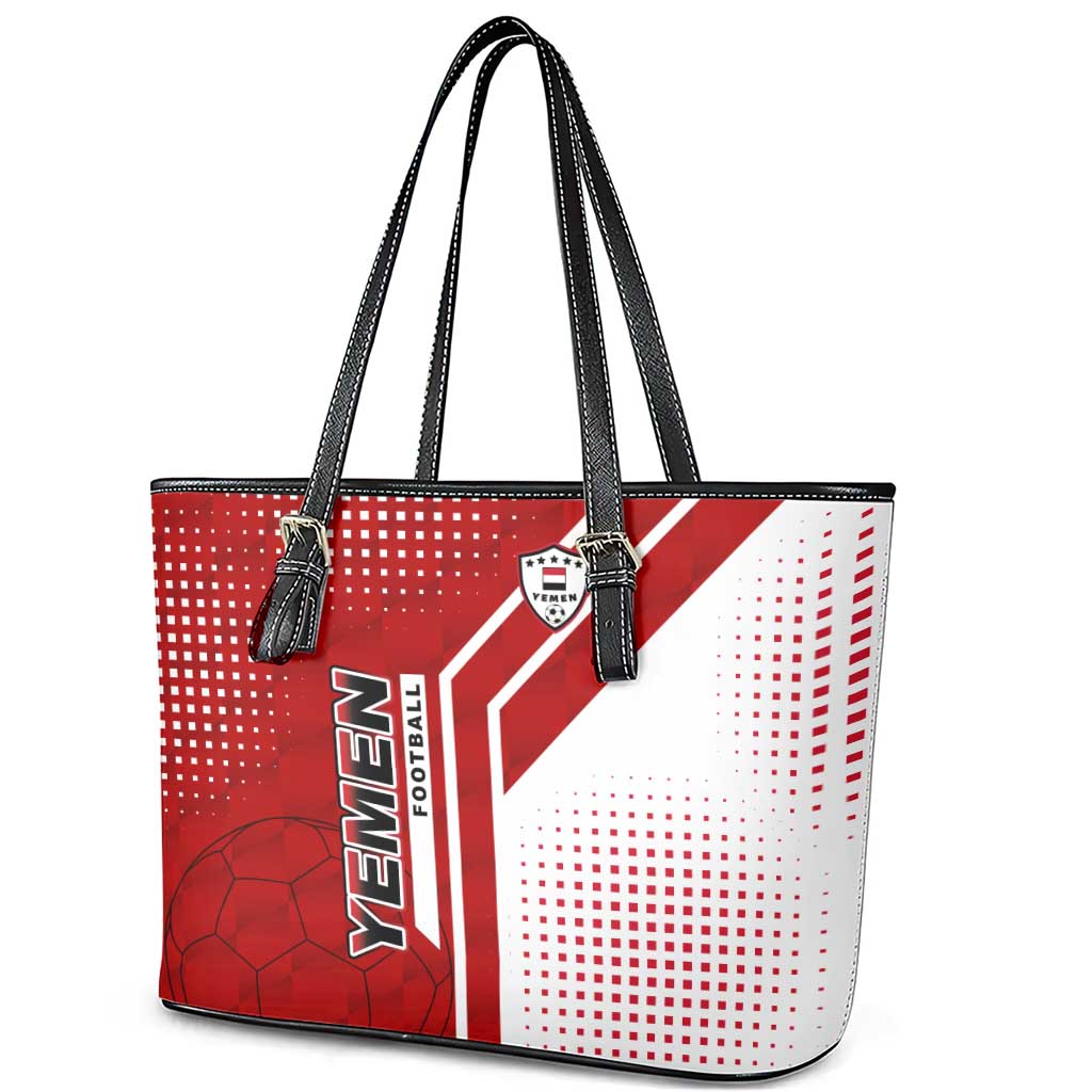 Yemen Football Leather Tote Bag with Red and White Flag Design