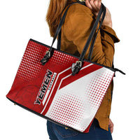 Yemen Football Leather Tote Bag with Red and White Flag Design