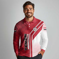 Yemen Football Long Sleeve Polo Shirt with Red and White Flag Design