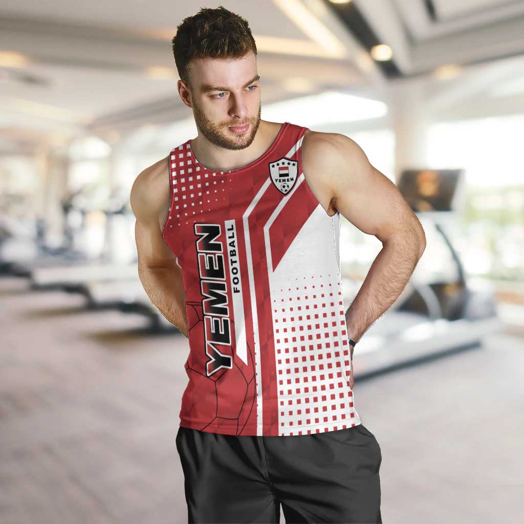 Yemen Football Men Tank Top with Red and White Flag Design