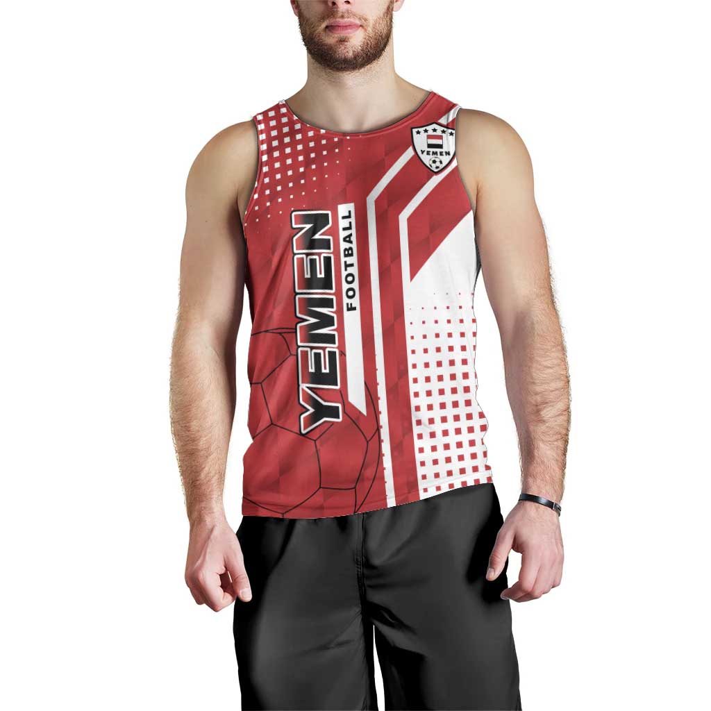 Yemen Football Men Tank Top with Red and White Flag Design