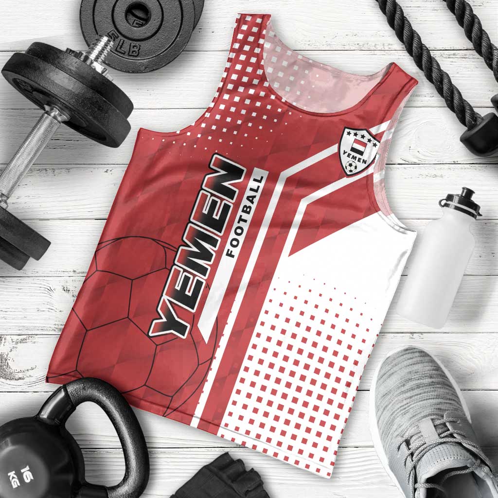 Yemen Football Men Tank Top with Red and White Flag Design