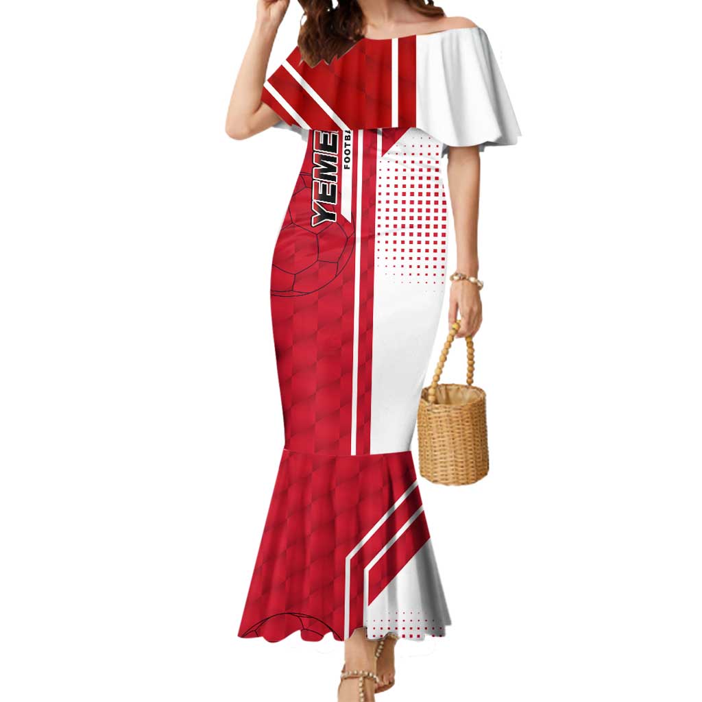 Yemen Football Mermaid Dress with Red and White Flag Design