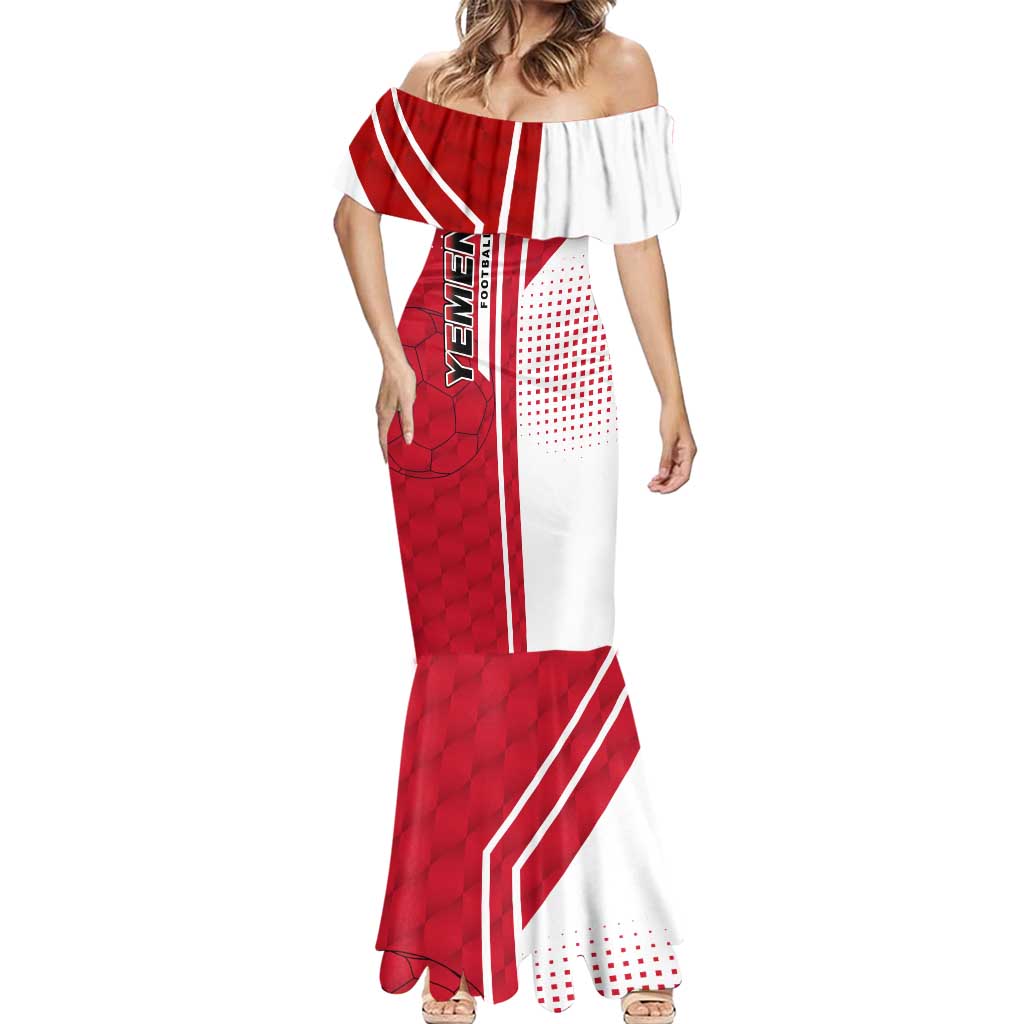 Yemen Football Mermaid Dress with Red and White Flag Design