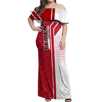 Yemen Football Off Shoulder Maxi Dress with Red and White Flag Design