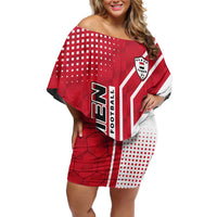 Yemen Football Off Shoulder Short Dress with Red and White Flag Design