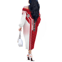 Yemen Football Off The Shoulder Long Sleeve Dress with Red and White Flag Design