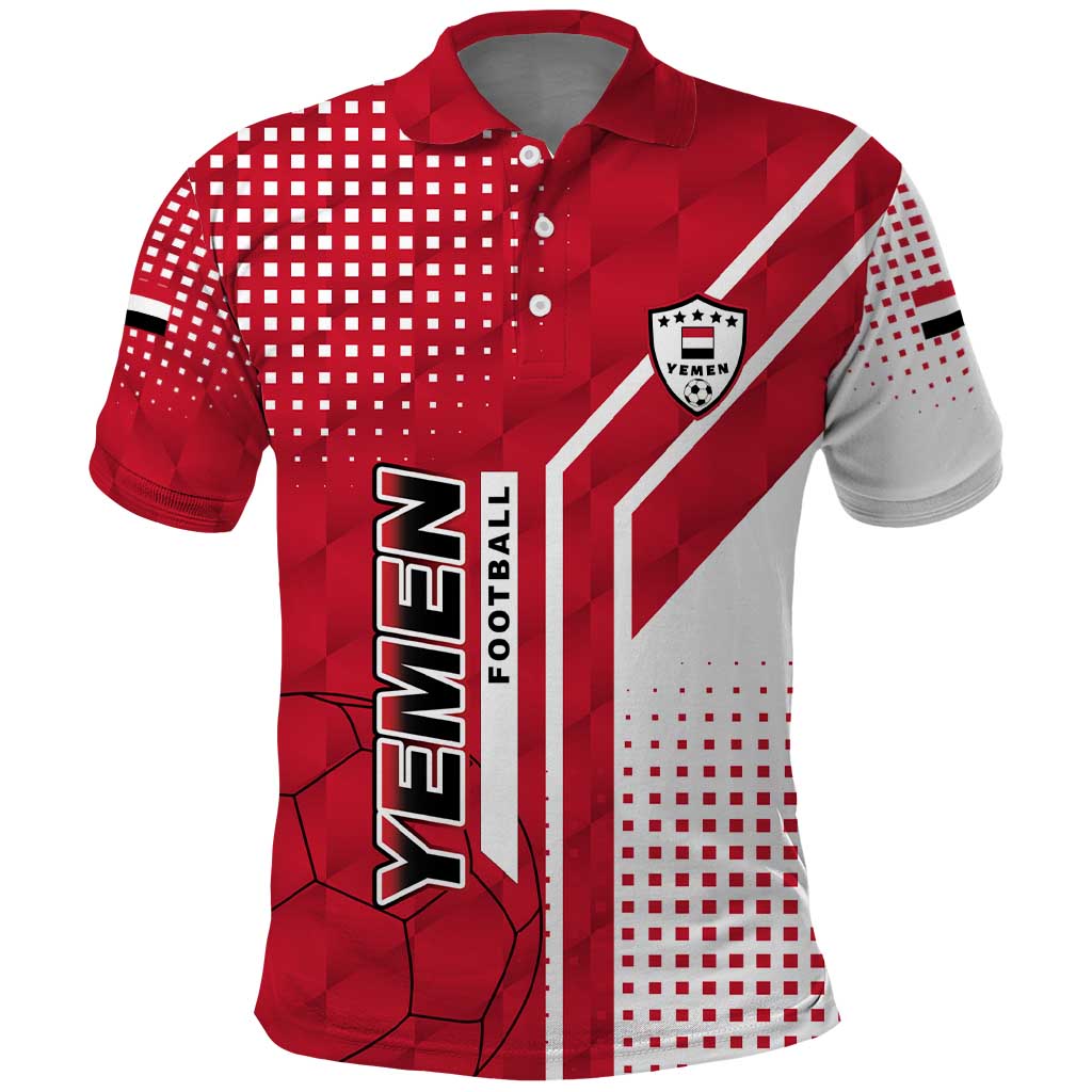 Yemen Football Polo Shirt with Red and White Flag Design