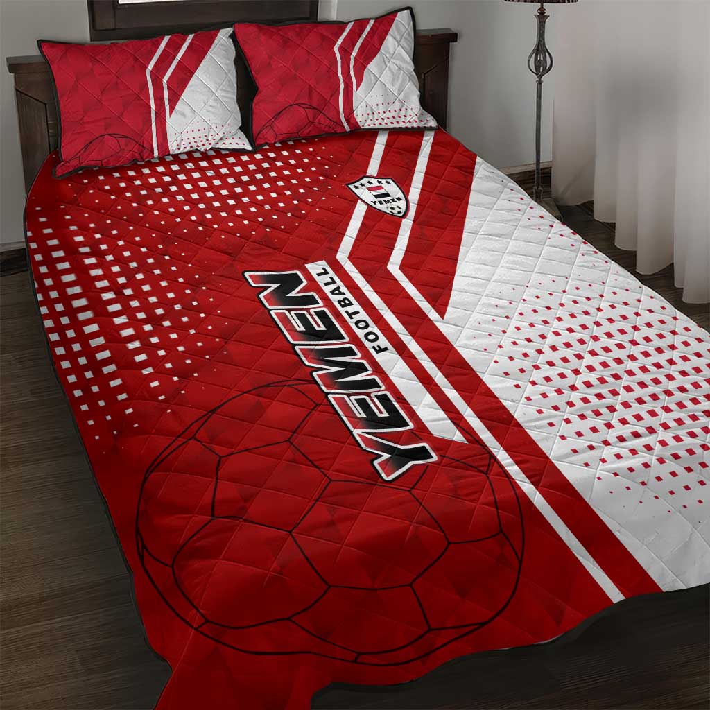 Yemen Football Quilt Bed Set with Red and White Flag Design