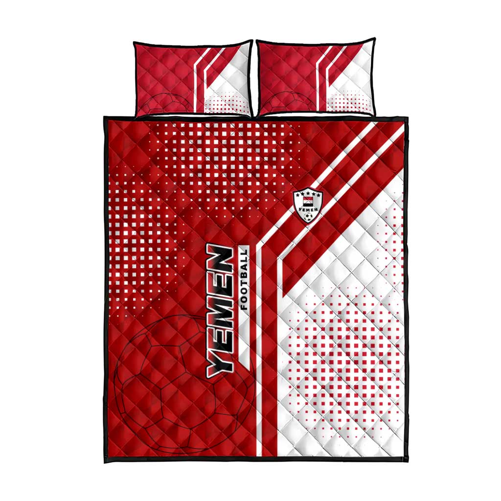 Yemen Football Quilt Bed Set with Red and White Flag Design