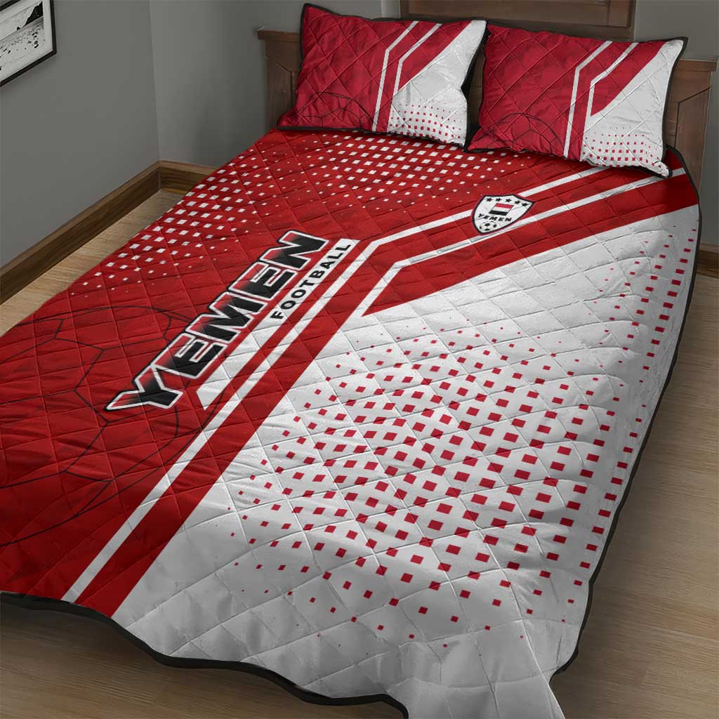 Yemen Football Quilt Bed Set with Red and White Flag Design