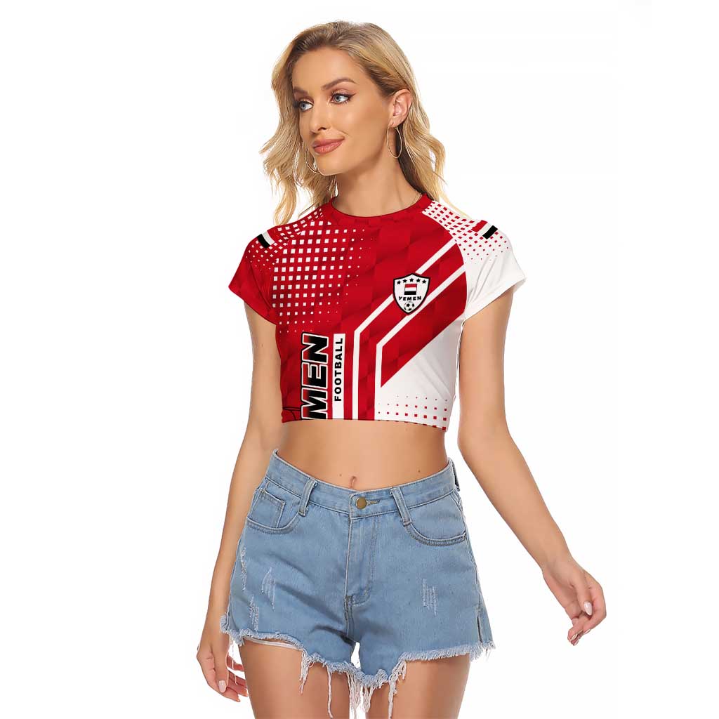 Yemen Football Raglan Cropped T Shirt with Red and White Flag Design