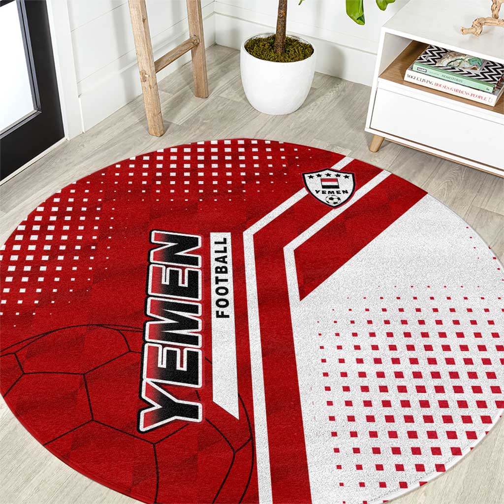 Yemen Football Round Carpet with Red and White Flag Design